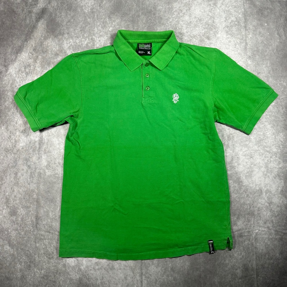Southpole Mens XL Green Short Sleeve Pique Polo Shirt Authentic Collection Logo